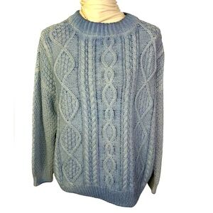 Christina Lehr Blue Ombre Cable Knit Fisherman Sweater 100% cotton Size Medium